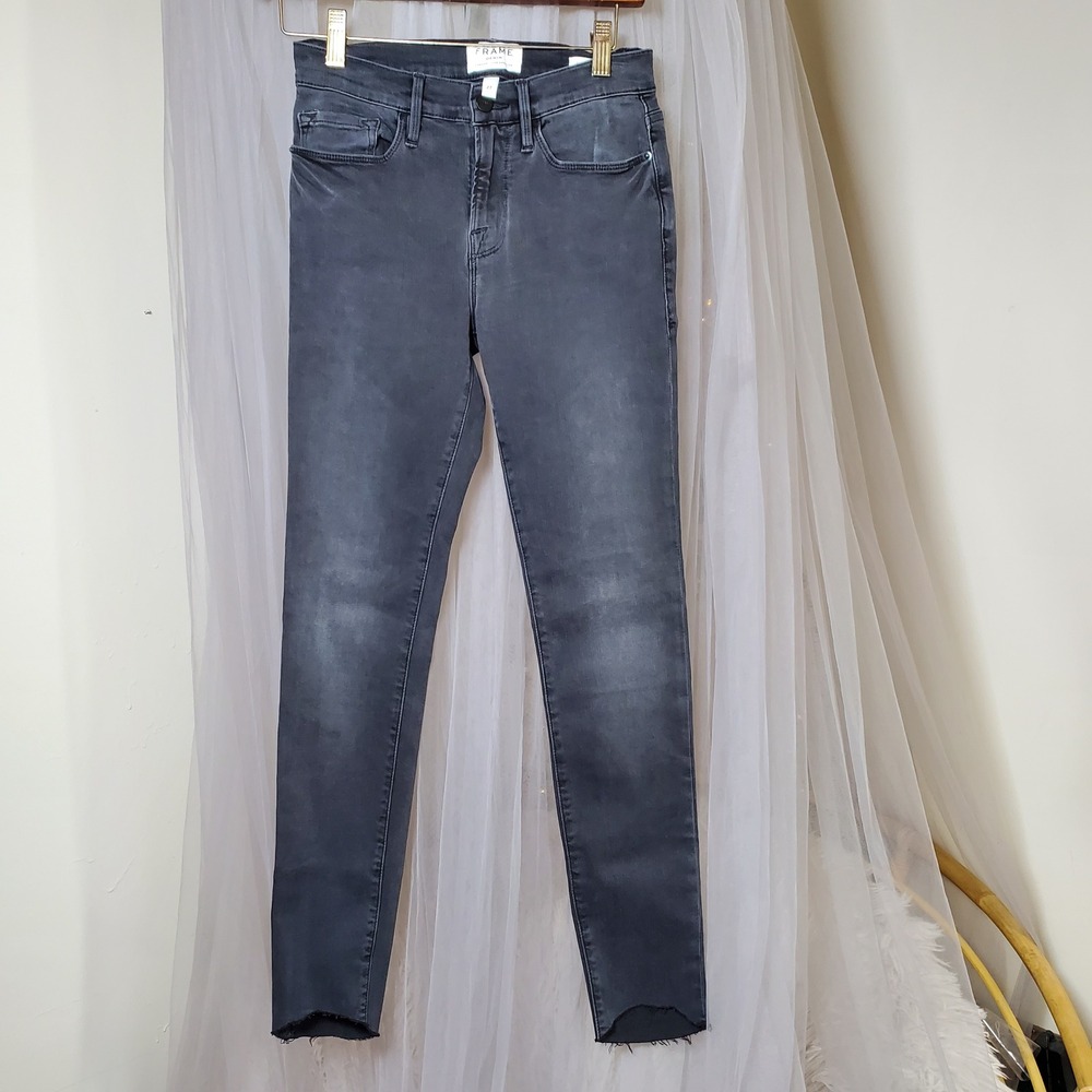 Frame Indie Cigarette Jeans Black Rocker‎  Chic Le Skinny Size 27x28 Stretch